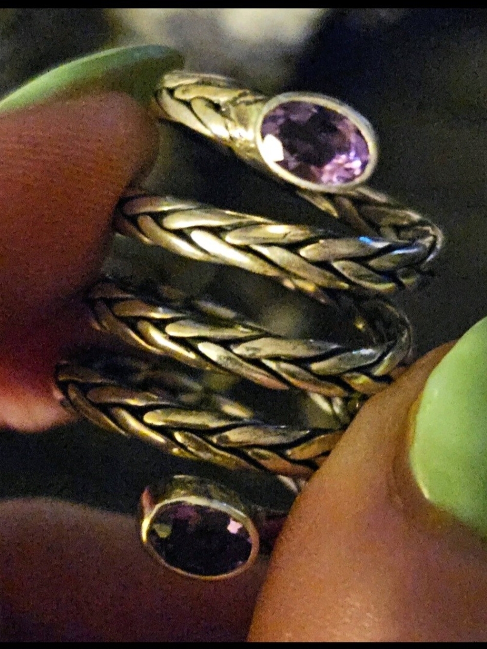 Samuel B. Sterling Silver Amethyst Coil Ring 925 Balinese Braided Wheat Wrap